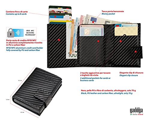 Carteras Tarjeteros para Tarjetas de Credito para Hombre gaddga® 2.0 Ultraligero Metalico Bloqueo RFID/NFC Porta Tarjetas de Crédito Billetes, de Cuero PU y Fibra de Carbono Pequeña Clip (no Monedero)