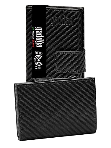 Carteras Tarjeteros para Tarjetas de Credito para Hombre gaddga® 2.0 Ultraligero Metalico Bloqueo RFID/NFC Porta Tarjetas de Crédito Billetes, de Cuero PU y Fibra de Carbono Pequeña Clip (no Monedero)