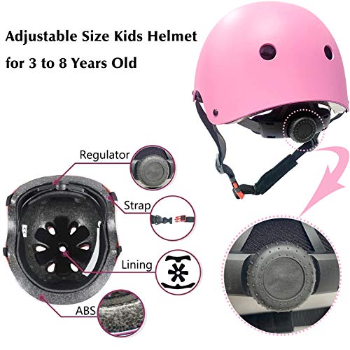 Casco Ajustable para niños y Equipo de protección, Cascos y Almohadillas para Bicicletas para niños pequeños, Rodilleras, Coderas y muñequeras (Pink, M(8-13years Old))