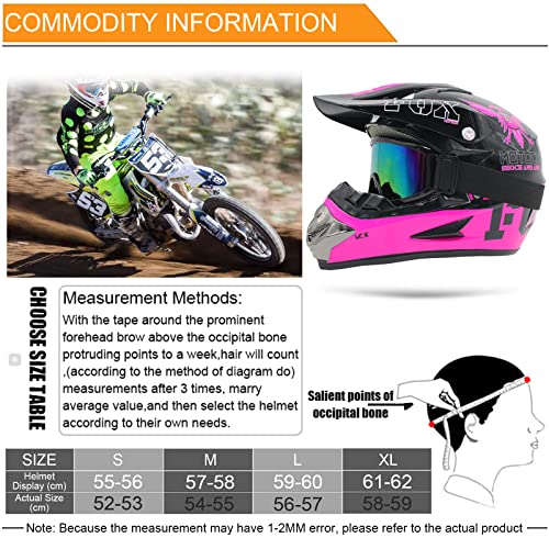 Casco de Moto Niño, Casco Motocross Infantil y Adultos con Fox Design Casco Cross Integral Mujer Hombre para MTB Descenso Enduro Scooter (Gafas Guantes Máscara Red elástica), Negro Rosa,M