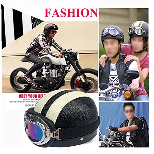 Casco Moto Abierto ECE Homologado Retro Harley Half Moto Cascos Helmet con Gafas Visera Casco Moto Jet para Mofa Crash Cruiser Scooter Biker Racing