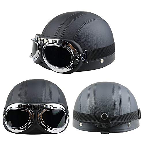 Casco Moto Abierto ECE Homologado Retro Harley Half Moto Cascos Helmet con Gafas Visera Casco Moto Jet para Mofa Crash Cruiser Scooter Biker Racing