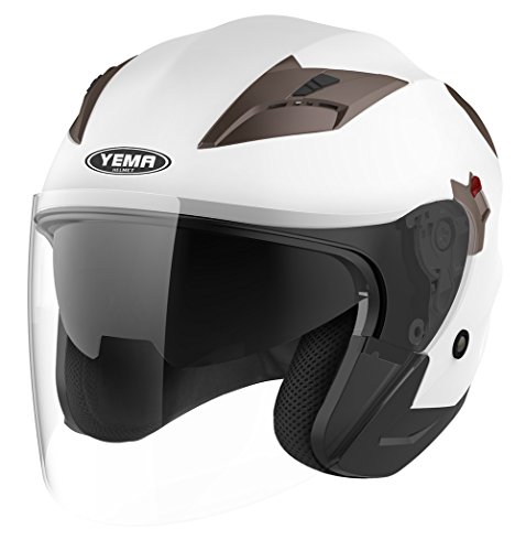 Casco Moto Jet ECE Homologado - YEMA YM-627 Casco Moto Abierto Custom Scooter para Mujer Hombre Adultos con Doble Visera-Blanco-M