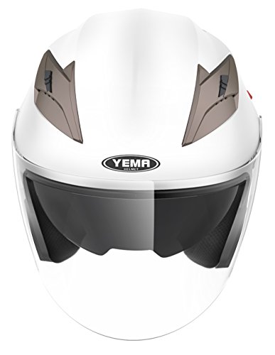 Casco Moto Jet ECE Homologado - YEMA YM-627 Casco Moto Abierto Custom Scooter para Mujer Hombre Adultos con Doble Visera-Blanco-M