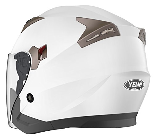 Casco Moto Jet ECE Homologado - YEMA YM-627 Casco Moto Abierto Custom Scooter para Mujer Hombre Adultos con Doble Visera-Blanco-M