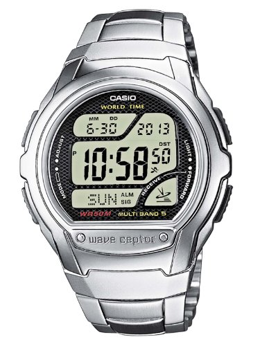 Casio WAVE CEPTOR Reloj Radiocontrolado, Caja de acero inoxidable y resina, Negro, para Hombre, con Correa de Acero inoxidable, WV-58DE-1AVEG