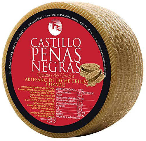 Castillo Peñas Negras - Medio Queso Curado Artesano de 1,4kg - Cortado en Cuartos y Envasado al Vacío - Queso de Oveja Tipo Manchego con Leche Cruda - Sabor Intenso - Maduración más de 6 meses