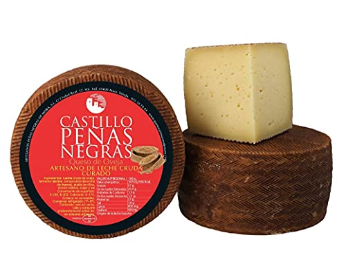 Castillo Peñas Negras - Medio Queso Curado Artesano de 1,4kg - Cortado en Cuartos y Envasado al Vacío - Queso de Oveja Tipo Manchego con Leche Cruda - Sabor Intenso - Maduración más de 6 meses