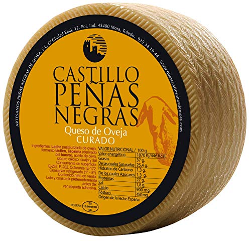 Castillo Peñas Negras - Queso Curado de Elaboración Artesana de 2kg - Queso Entero de Oveja Tipo Manchego - Queso Gourmet - Excelente Sabor Intenso - Periodo de Maduración de más de 6 Meses