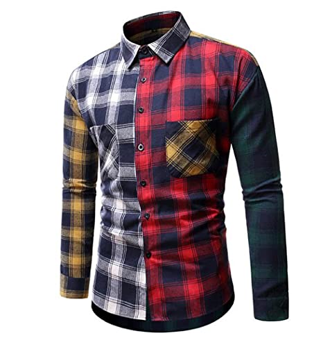 Casuales Camisas Hombre Moderno Clásico Moda Coincidencia Color Cuadros Hombre Shirt Otoño Invierno Ajustada Cárdigan Hombre Básica Shirt Urbana All-Match Hombre Manga Larga