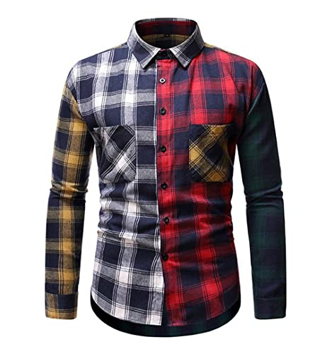 Casuales Camisas Hombre Moderno Clásico Moda Coincidencia Color Cuadros Hombre Shirt Otoño Invierno Ajustada Cárdigan Hombre Básica Shirt Urbana All-Match Hombre Manga Larga