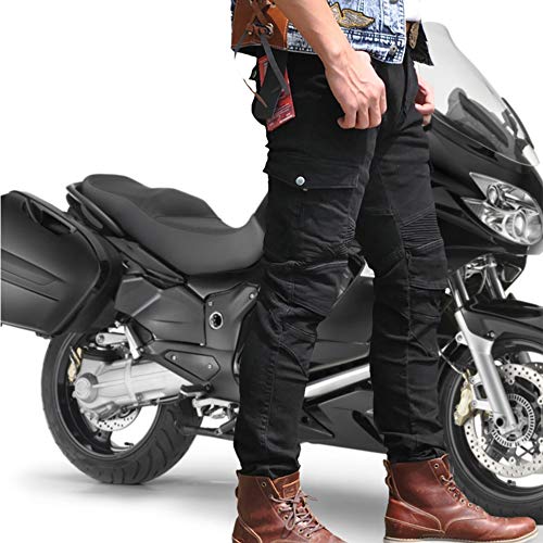 CBBI-WCCI Hombre Motocicleta Pantalones Moto Jeans con Protección Motorcycle Biker Pants (Negro, XL=34W / 32L)