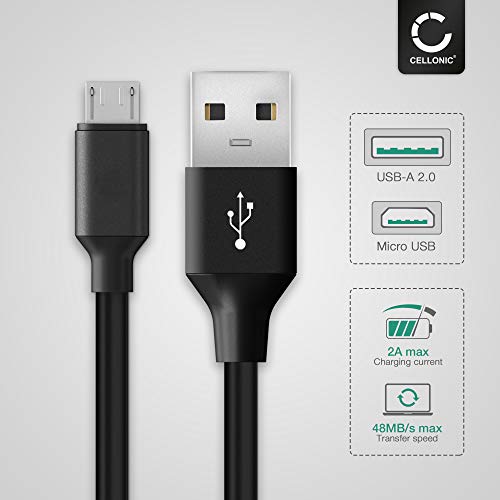 CELLONIC® Cable USB datos 2m compatible con Plantronics Voyager 5200 UC,Focus UC,6200 UC, 4220 UC,Focus B825,BackBeat Fit 3100,Pro,Pro 2, cable de carga Micro USB a USB A 2.0 2A negro conexión USB PVC