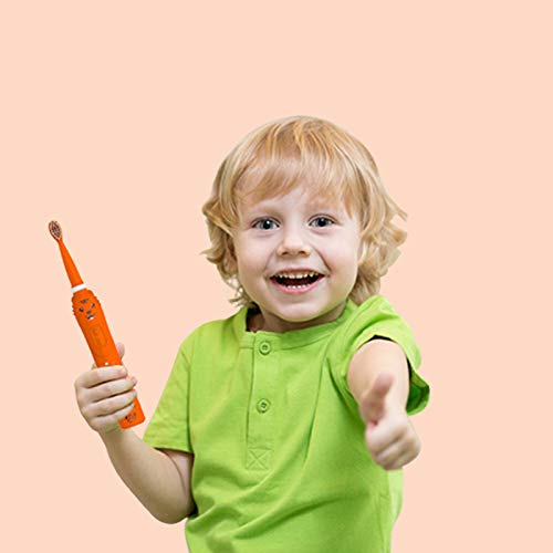 Cepillo de dientes recargable para niños, cepillo de dientes sónico para niños, niñas de 3 a 12 años, recordatorio de 30 segundos, temporizador de 2 minutos, 6 modos, 2 cabezales de cepillo (Naranja)