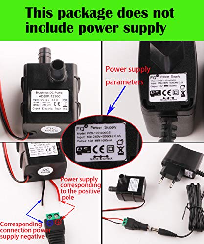 CESFONJER 12V Micro Sin Cepillo de la Bomba de Agua, Mini Micro Bomba Sumergible para Pecera Acuario Jardín, Estanque, Fuente (+ con Tubo de Agua Suave de PVC de 8 mm de diámetro y 3 m de Longitud)