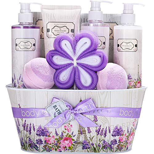 Cestas de Regalo para Mujer, Body & Earth Set de Baño Mujer de 10 Piezas a Fragancia Rosa y Lavanda Caja Spa Regalo con Gel de Ducha, Bomba de Baño, Loción Corporal y Más Ideal para Cumpleaños Navidad