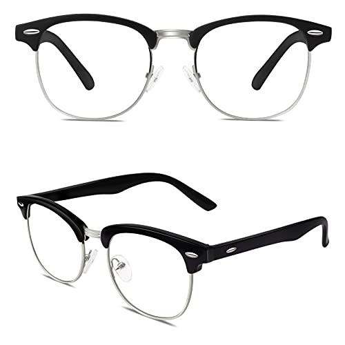 CGID CN56 Retro Anteojos Lente Claro Gafas Para Mujer y Hombre,Mate Negro