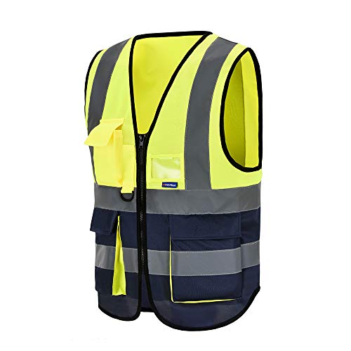 Chalecos de seguridad Alta Visibilidad Trabajo fluo (L, Amarillo&Azul Marino)