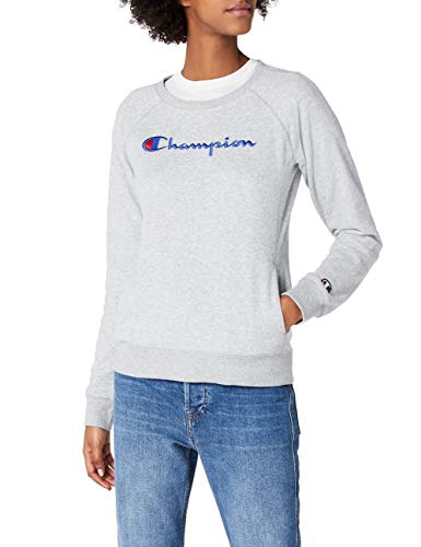 Champion Classic Logo Crewneck Sweatshirt Sudadera, Gris Claro, M para Mujer