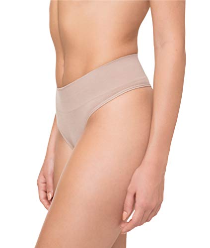 Channo Tangas Mujer Licra Cintura Midi Alta Sin Costuras Seamless Básico Colores Lisos (Negro, L-XL)