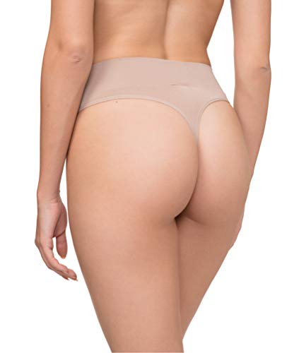 Channo Tangas Mujer Licra Cintura Midi Alta Sin Costuras Seamless Básico Colores Lisos (Negro, L-XL)