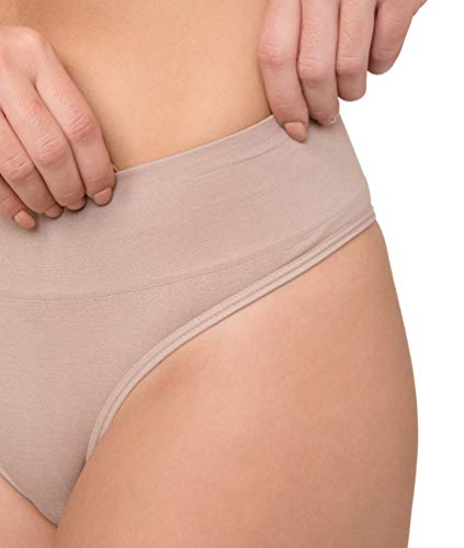 Channo Tangas Mujer Licra Cintura Midi Alta Sin Costuras Seamless Básico Colores Lisos (Negro, L-XL)