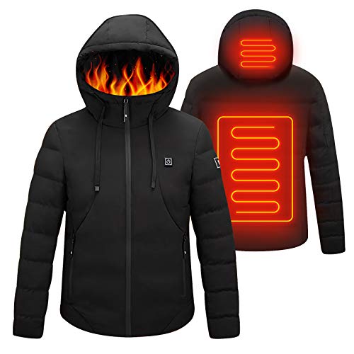 Chaqueta Calefactable con Capucha,Hombres Ropa Abrigada de Invierno con 3 Niveles de Calefacción,Puerto de carga USB,Mujeres Abrigos Impermeables para Trabajo al Aire Libre Esquí Montar Motocicleta