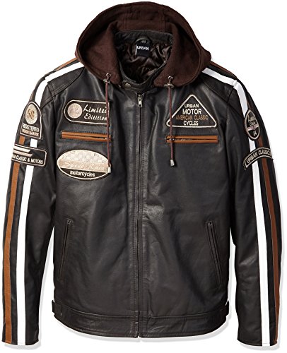 Chaqueta Moto Hombre en Cuero Urban Leather '58 GENTS' | Chaqueta Cuero Hombre | Cazadora de Moto de Piel de Cordero | Armadura Removible para Espalda, Hombros y Codos Aprobada por la CE |Marrón | XL