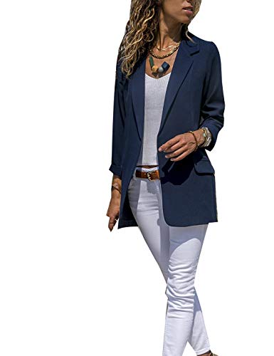 Chaquetas De Punto De Chaqueta De Oficina De Las Mujeres Manga Larga Chaquetas Blázer Outwear Azul Marino S