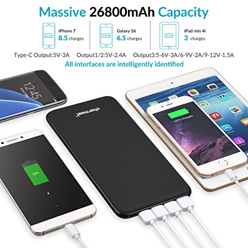 Charmast Batería Externa 26800mAh Power Bank Power Delivery QC 3.0 Quick Charge Cargador Externo con 3 Entradas y 4 Salidas Cargador Tipo C Micro USB Compatible con Smartphones, Tablets y más