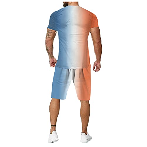 Chejarity Chándal para hombre, camiseta y pantalón corto, conjunto de camiseta y pantalón corto de verano, ropa deportiva de dos piezas, F-naranja., XXL