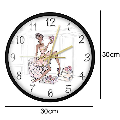 Chica de Moda con Zapatos Reloj de Pared Tienda de Mareas Decoración de Boutique Reloj de Pared Colgante Reloj silencioso sin tictac (Marco de Metal)