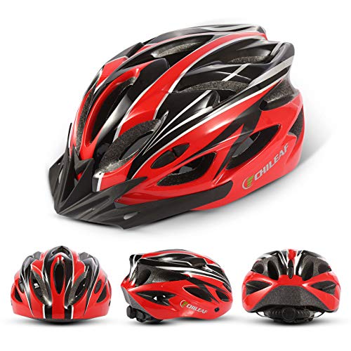 CHILEAF Casco Bicicleta Adulto de 56 a 62 cm con Visera, Casco Bici 18 ventilaciones, Cascos de Bicicleta de Ciclismo Ajustables, Ligeros, Hombres y Mujeres para Skateboard Mountain Road Bike (Rojo)