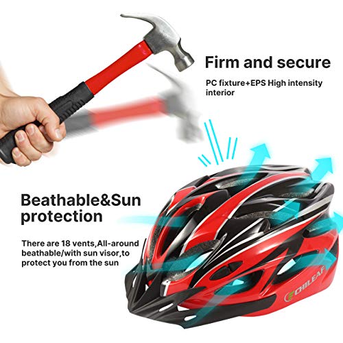 CHILEAF Casco Bicicleta Adulto de 56 a 62 cm con Visera, Casco Bici 18 ventilaciones, Cascos de Bicicleta de Ciclismo Ajustables, Ligeros, Hombres y Mujeres para Skateboard Mountain Road Bike (Rojo)