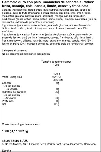 Chupa Chups Caramelo con Palo de Sabores Variados, 150 x 12g