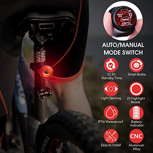 CHYBFU Luz Trasera Bicicleta Recargable USB, Inteligente Luz Freno Bicicleta con Inducción de Freno de Encendido/Apagado Auto, Luces LED Bicicleta IPX6 Impermeable y 6 Modos para Carretera y Montaña