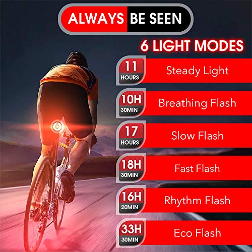 CHYBFU Luz Trasera Bicicleta Recargable USB, Inteligente Luz Freno Bicicleta con Inducción de Freno de Encendido/Apagado Auto, Luces LED Bicicleta IPX6 Impermeable y 6 Modos para Carretera y Montaña