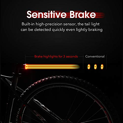 CHYBFU Luz Trasera Bicicleta Recargable USB, Inteligente Luz Freno Bicicleta con Inducción de Freno de Encendido/Apagado Auto, Luces LED Bicicleta IPX6 Impermeable y 6 Modos para Carretera y Montaña