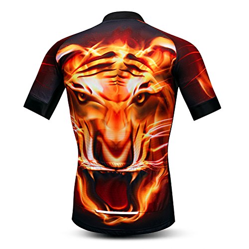 Ciclismo Jersey manga corta bicicleta montaña MTB Top cremallera bolsillo reflectante cráneo, Lion43, 3XL (pecho 130/140 cm)