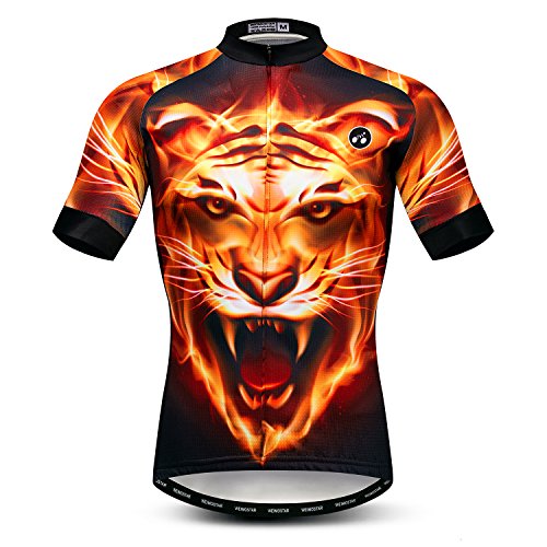 Ciclismo Jersey manga corta bicicleta montaña MTB Top cremallera bolsillo reflectante cráneo, Lion43, 3XL (pecho 130/140 cm)