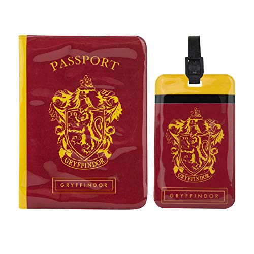 Cinereplicas Harry Potter - Etiqueta de Equipaje y Funda Pasaporte Gryffindor - Licencia Oficial