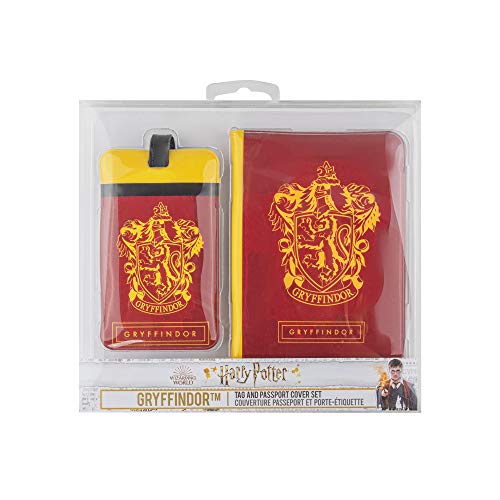 Cinereplicas Harry Potter - Etiqueta de Equipaje y Funda Pasaporte Gryffindor - Licencia Oficial