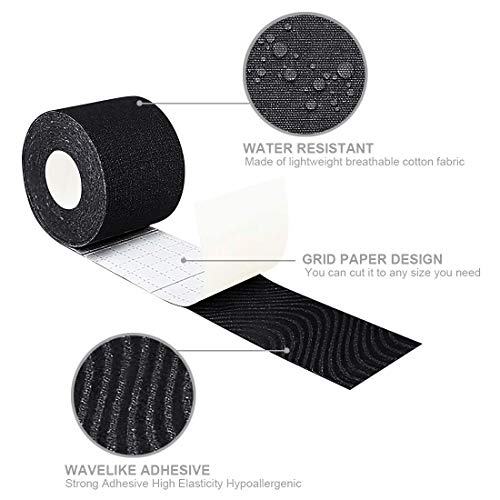 Cinta Adhesiva para Pechos Grandes,2 rodillos cinta para el cuerpo，Boob Tape Resistente al Agua Cinta Adhesiva con Efecto Sujetador Invisible,6 pezones para cubrir Pezoneras Adhesivas (Negro + Caqui)