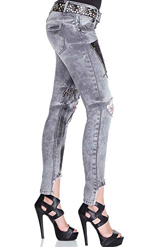 Cipo & Baxx Destroyed - Pantalones vaqueros para mujer, corte ajustado, parches de lentejuelas, vaqueros, gris, 32