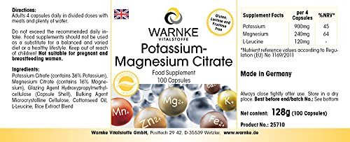 Citrato de potasio y magnesio 100 cápsulas, alta dosificación, vegano, minerales orgánicos, alta biodisponibilidad