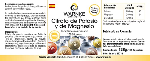 Citrato de potasio y magnesio 100 cápsulas, alta dosificación, vegano, minerales orgánicos, alta biodisponibilidad