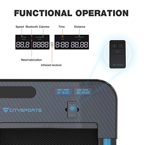 CITYSPORTS Cinta de Correr Caminar Eléctrica del Motor 440W, Altavoces Bluetooth, Velocidad Ajustable, Pantalla LCD y Contador de Calorías, Ultra Delgado y Silencioso, Destinado para el Hogar/Oficina