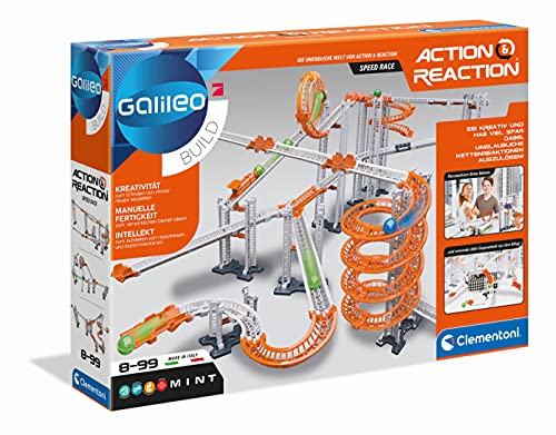 Clementoni 59235 Galileo Build – Acción y Reacción Speed Race – Maqueta de Carrera de Bola – Juguete de motricidad de Varias Piezas – Juguete para niños a Partir de 8 años