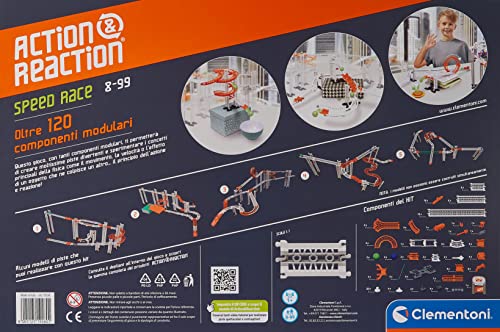 Clementoni- Acción & Reacción Speed Race, construcción, Pista de Bolas para niños, Marble Run, Juego científico 8 años, Fabricado en Italia, Multicolor (19260)