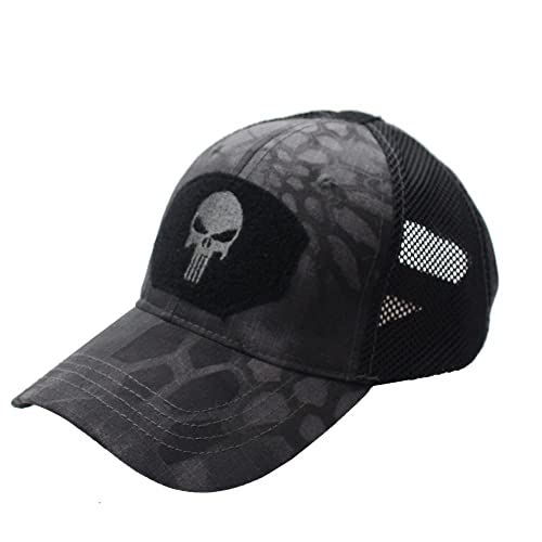 CLIPSEAM Gorras 3 Parches De Hombre Mujer Punisher Gorra De Béisbol Táctica Espartano Crossfit Camuflaje Ejército Militar Airsoft Caza Camping Pesca (Negro Mimetizado)